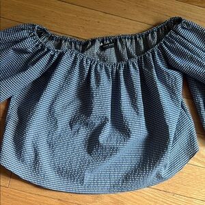 Zara Navy Gingham Off-Shoulder Blouse